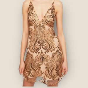 Free People Gold Sequin mini Coctail dress Women’s Size 12